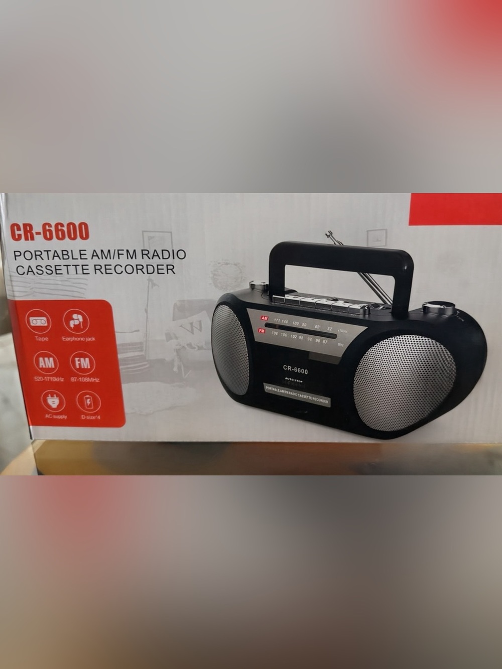 CR.6600 Portable AM/FM Radio Cassette Recorder - Black